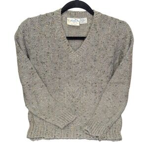 VTG Sweater Bee Small Taupe Speckled V Neck Cable Knit Sweater Cottage Cozy